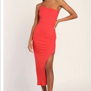 Drama For Days Red Ribbed One-Shoulder Bodycon Maxi Dress XS